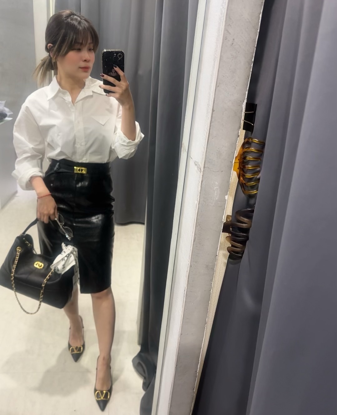 YSL御姊系 高腰開衩皮裙(酒紅/黑)