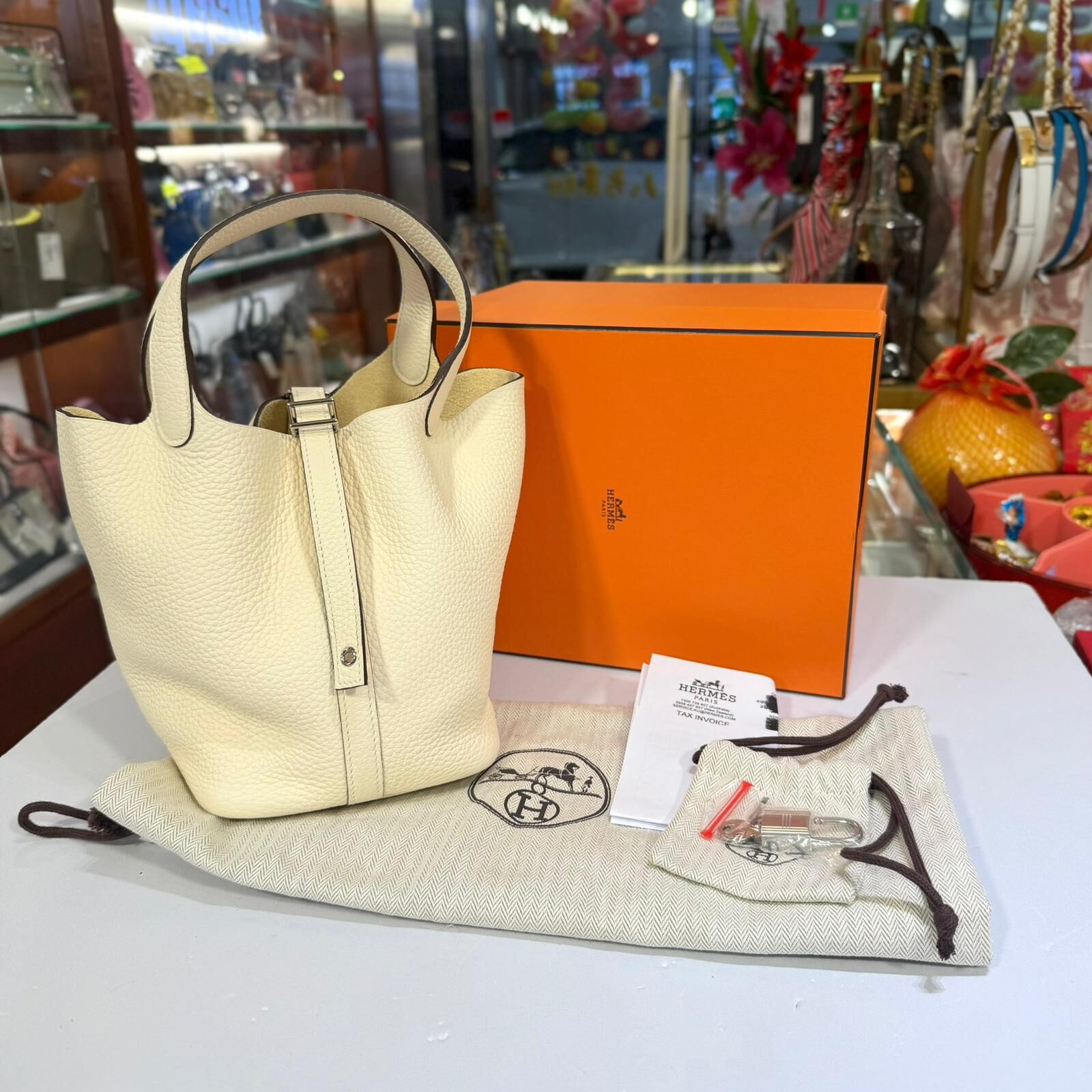 全新未使用品~HERMES PICOTIN18 NATA TC PHW 奶油白U #P18 #愛馬仕 #菜籃子 #BRAND NEW #香榭站正品