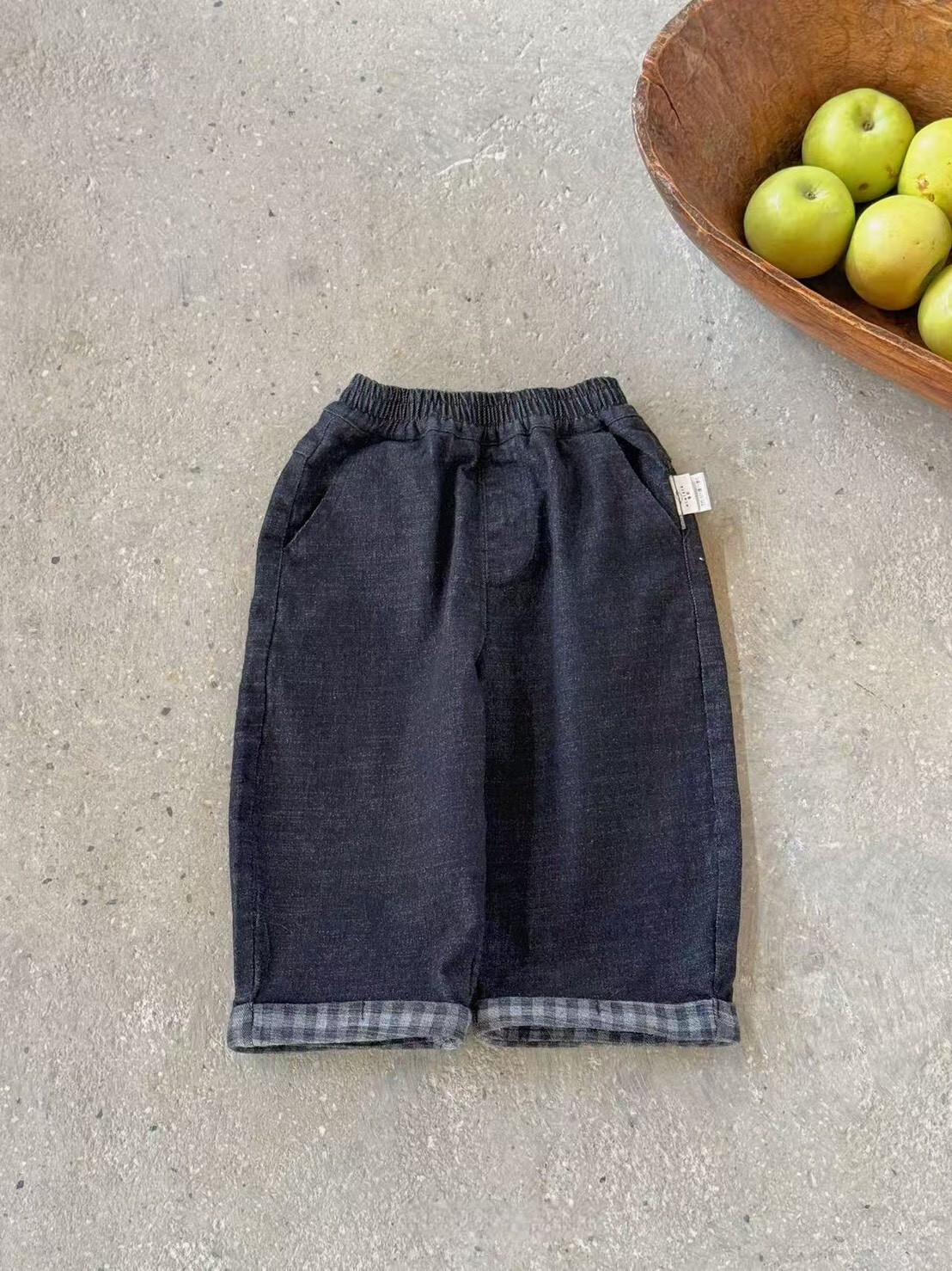 小格內裡反摺牛仔褲