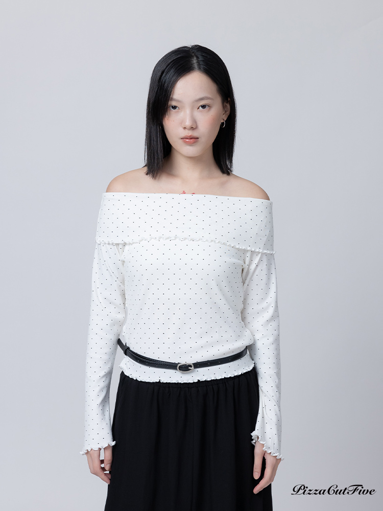 一字領條紋上衣(附腰帶) PizzaCutFive PCF261403006