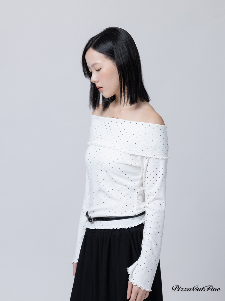 一字領條紋上衣(附腰帶) PizzaCutFive PCF261403006