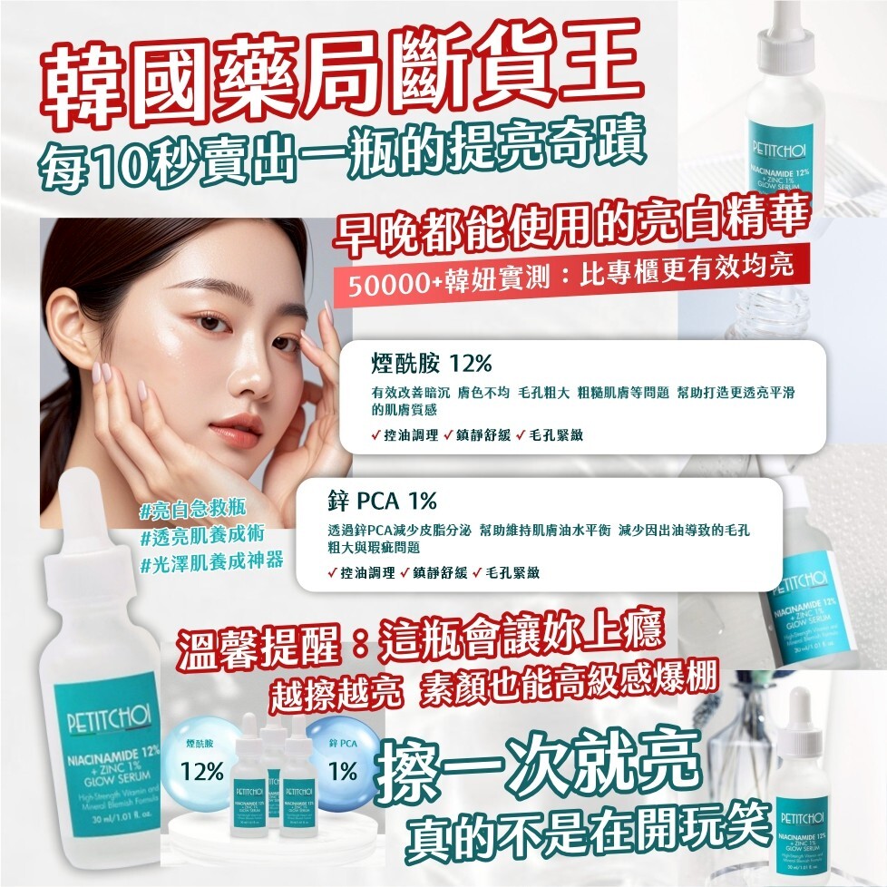 韓國製造PETITCHOI煙酰胺光澤亮膚平衡精華30ml