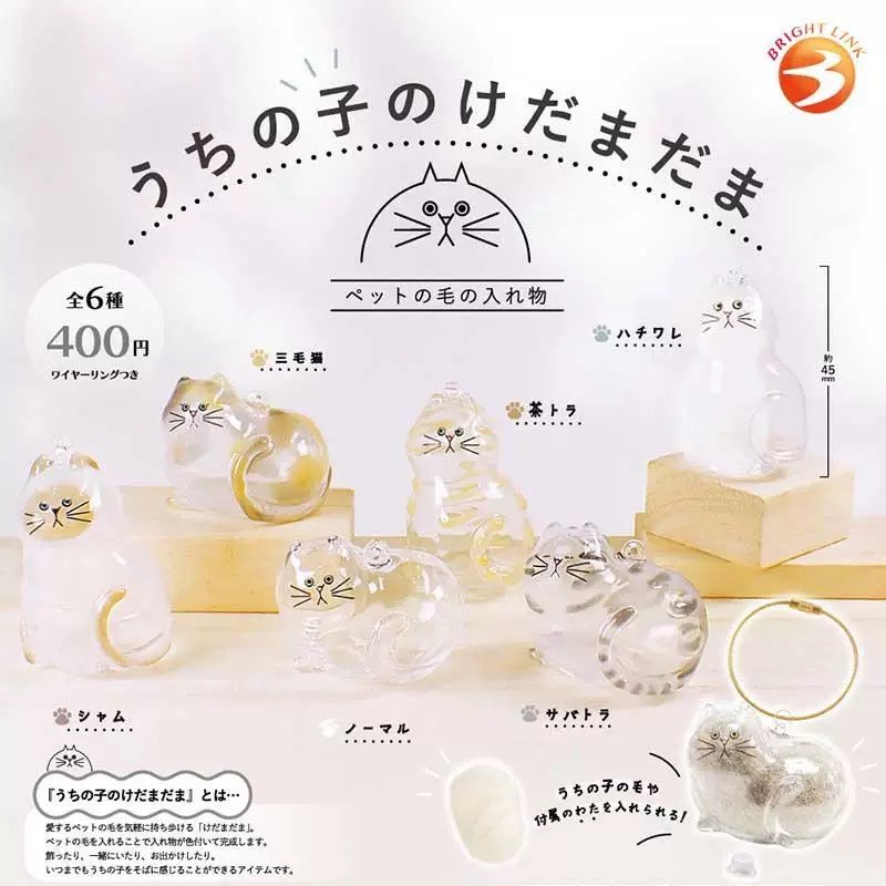 日本 BRIGHTLINK 貓咪 透明 毛球 扭蛋 掛件