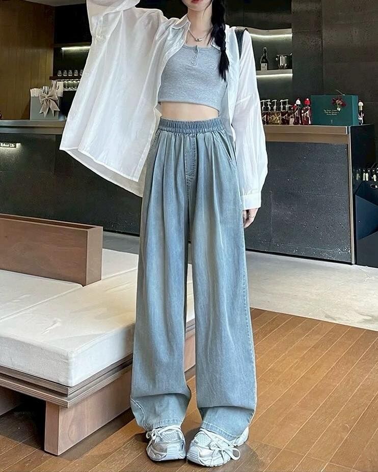 【顯瘦修身的彈性腰圍前打褶寬褲】（預購）