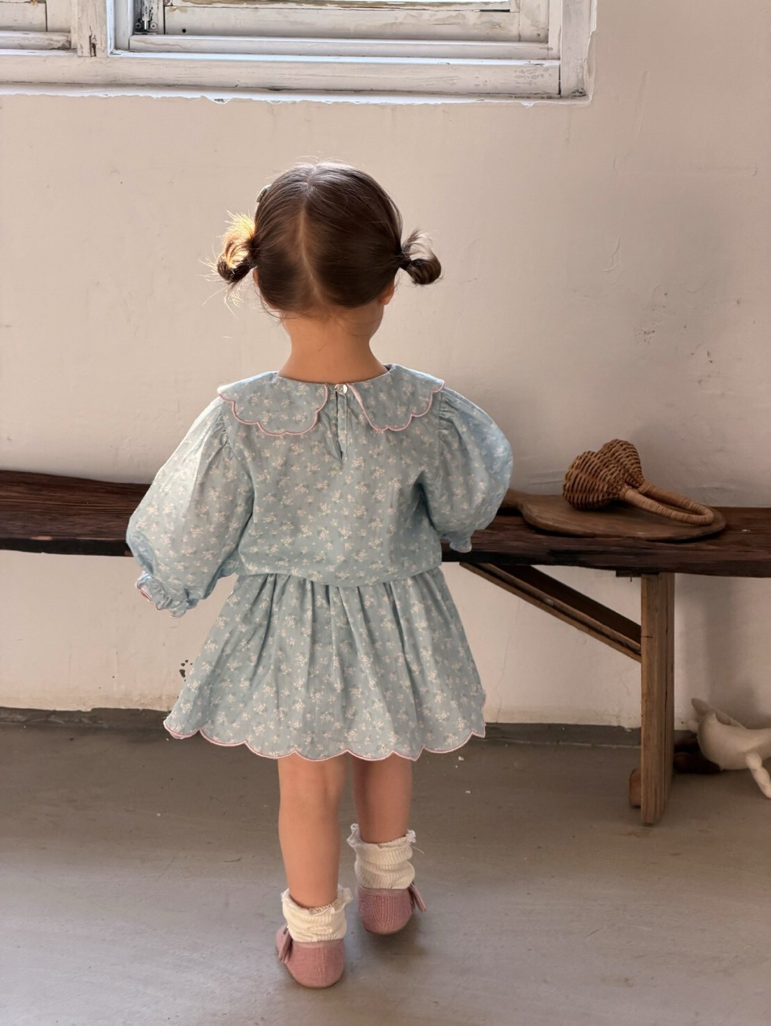 復古花瓣領澎澎裙套裝