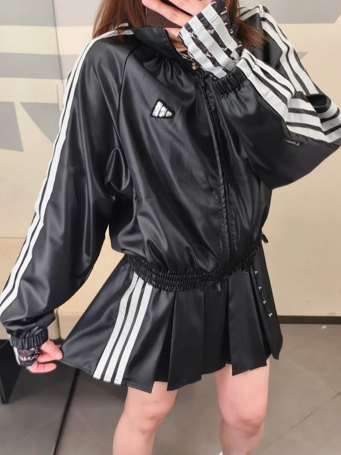 ADIDAS DANCE WOVEN JACKET 亮面 三條紋 短版 皮外套