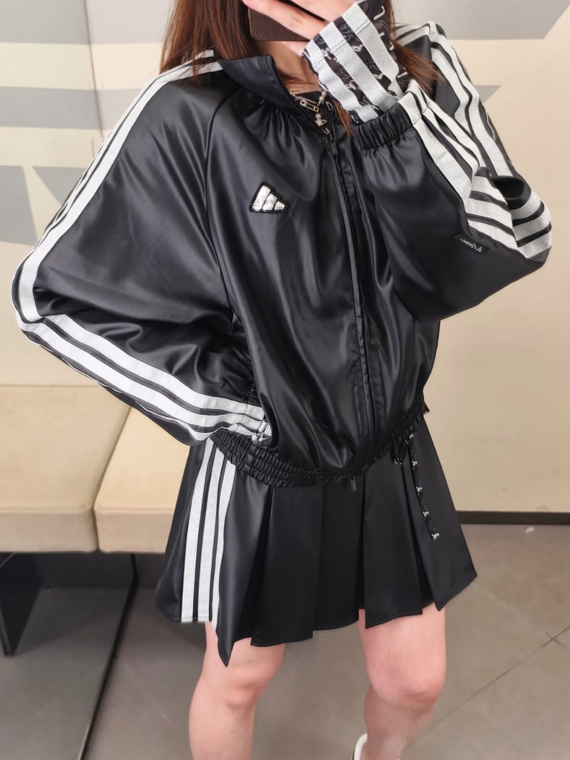 ADIDAS DANCE WOVEN JACKET 亮面 三條紋 短版 皮外套