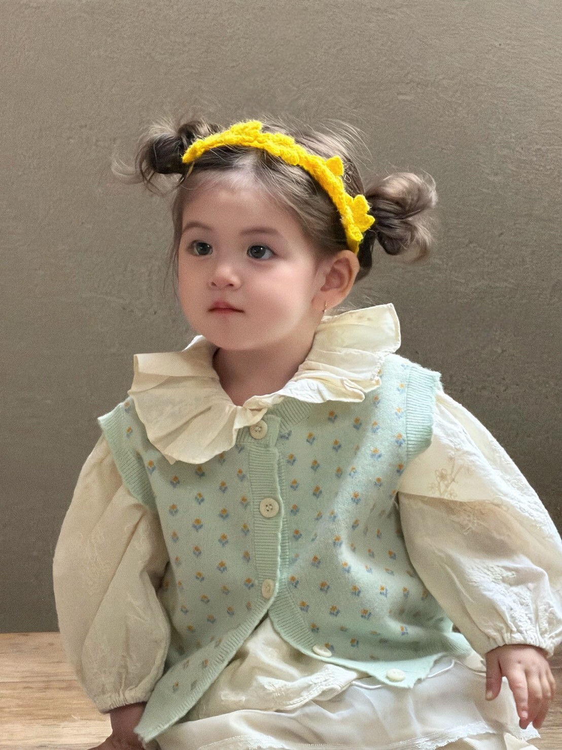 薄荷碎花開扣針織背心