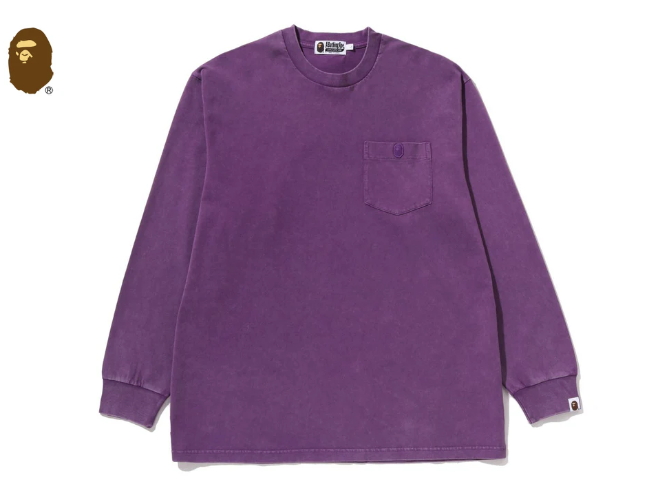 【BAPE男生】0221 發售 寬版GARMENT DYE ONE POINT RELAXED FIT POCKET LS TEE