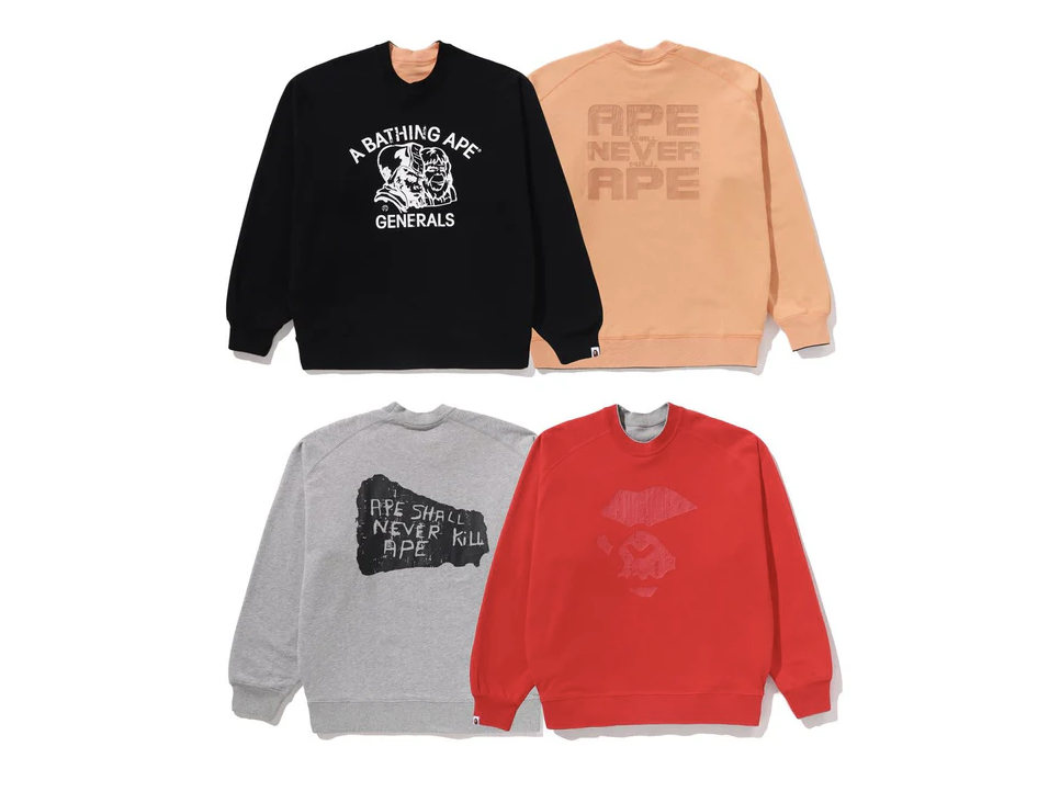 【BAPE男生】0221 發售 寬版雙面穿BAPE LOGO REVERSIBLE LOOSE FIT CREWNECK SWEATSHIR