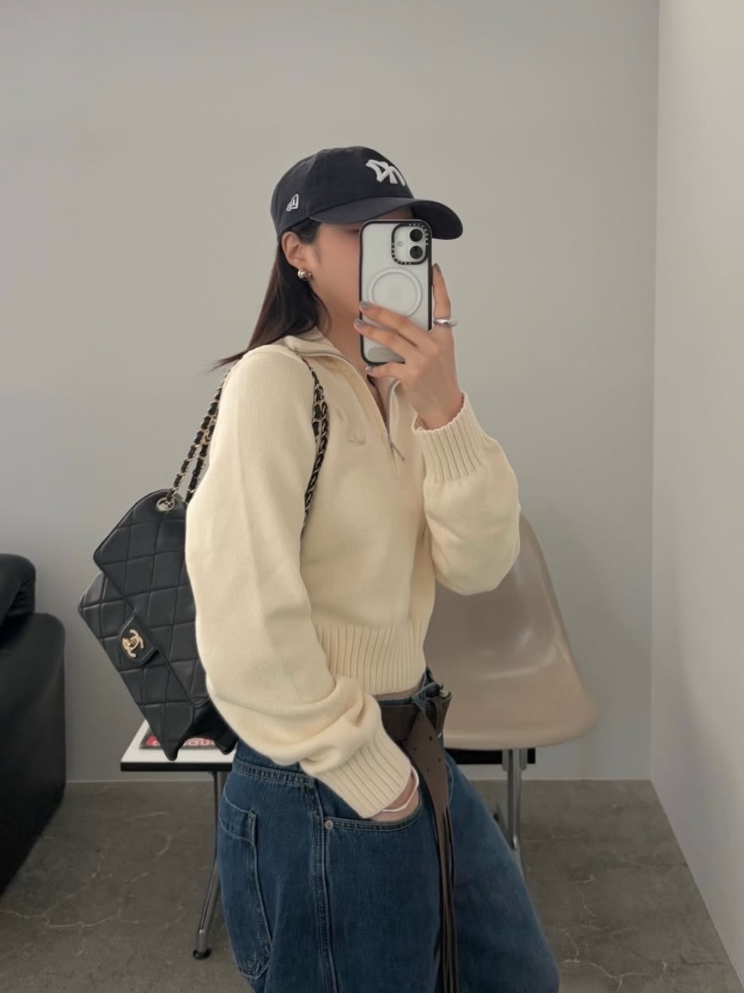 ADIDAS ORIGINALS 短版 半拉鍊 米白 針織上衣