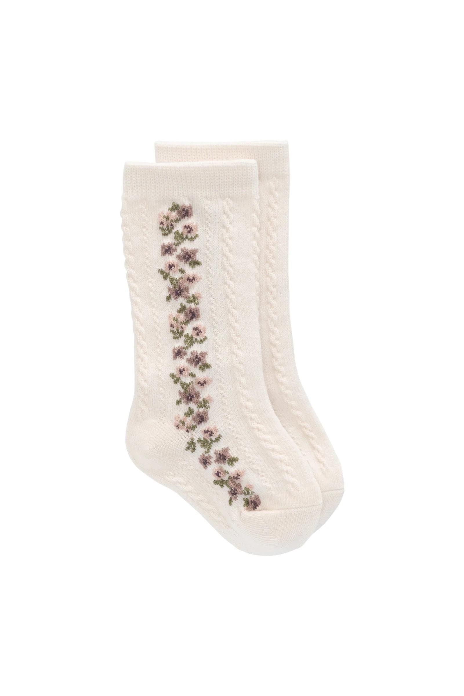 【預購】JAMIE KAY -Cassie Knee High Sock - Cassie Floral Jacquard（Bridal Blush）