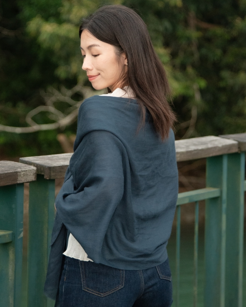 喀什米爾 Cashmere 羊毛圍巾 － 深藍