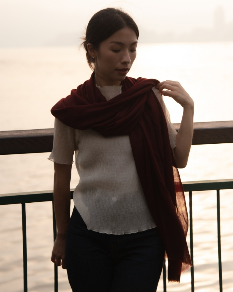 喀什米爾 Cashmere 羊毛圍巾 － 酒紅