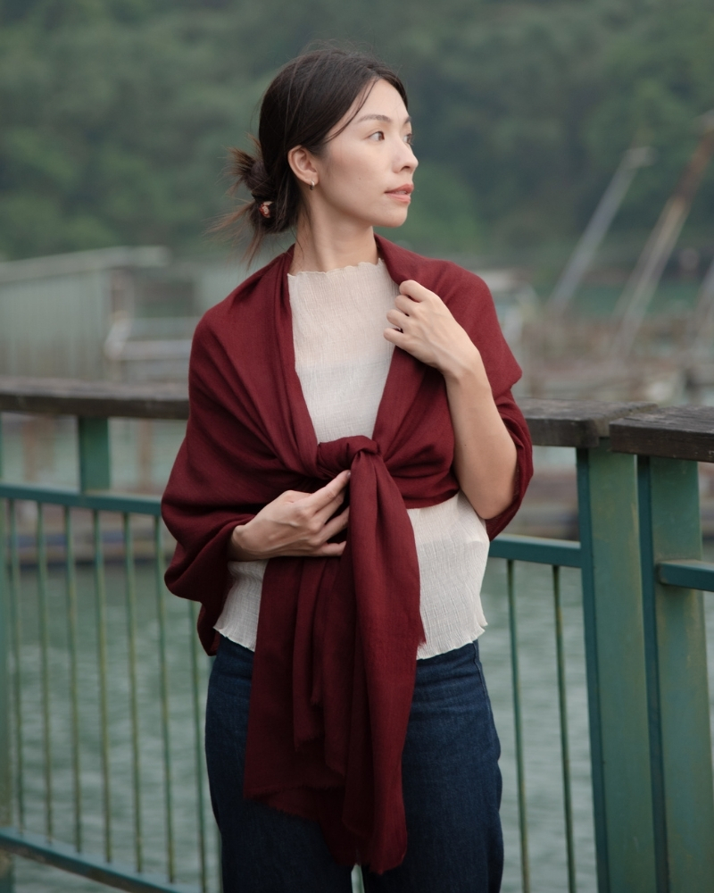 喀什米爾 Cashmere 羊毛圍巾 － 酒紅