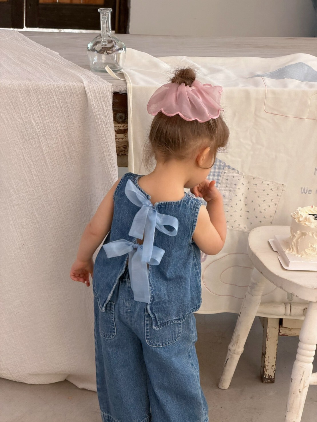 後開襟綁帶牛仔套裝