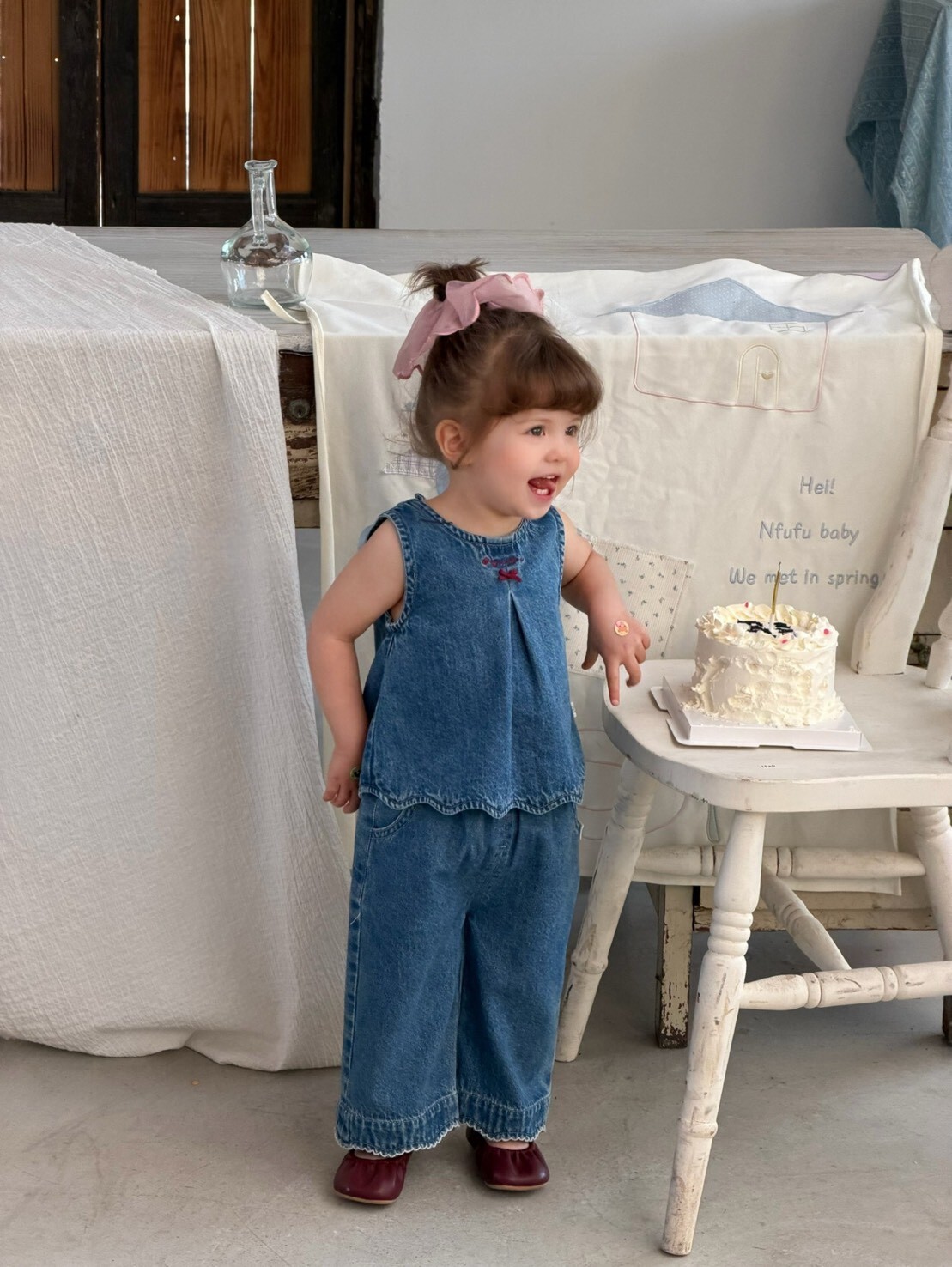 後開襟綁帶牛仔套裝