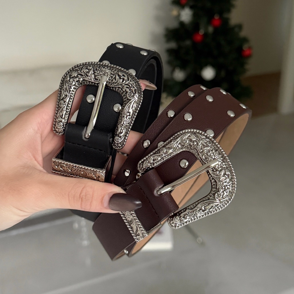 酷帥擔當😎雕花雙排卯釘皮帶(2色)