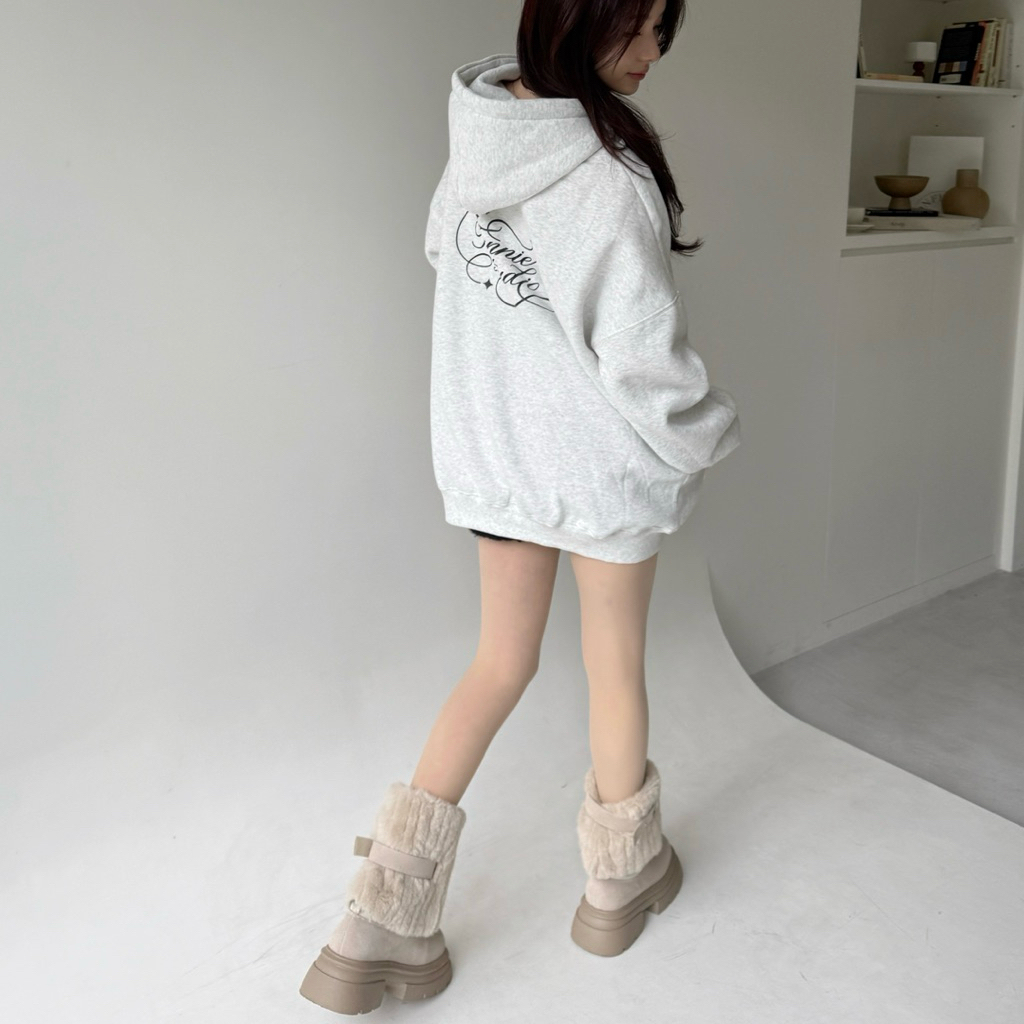 自訂款2.0花體字"FANNIE小標"厚磅刷毛Over size帽Tee(5色)