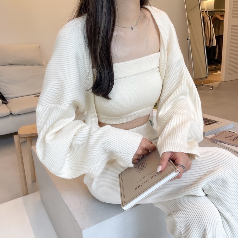 穿出高級感🫧彈性平口+罩山針織套裝set(6色)