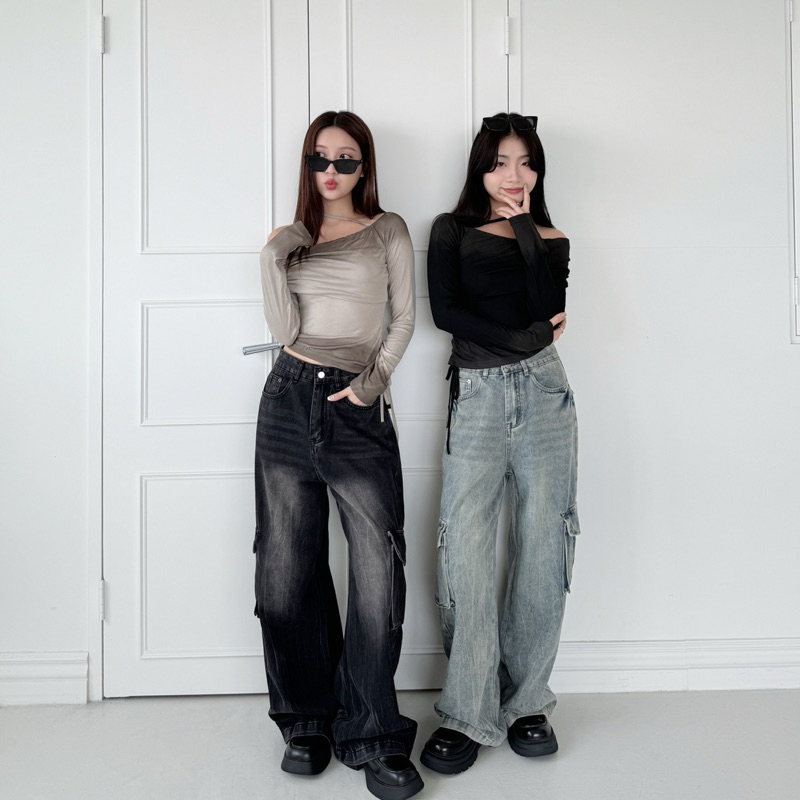 冷酷暗黑🖤寬鬆版紋理工裝牛仔褲(S-XL/2色)