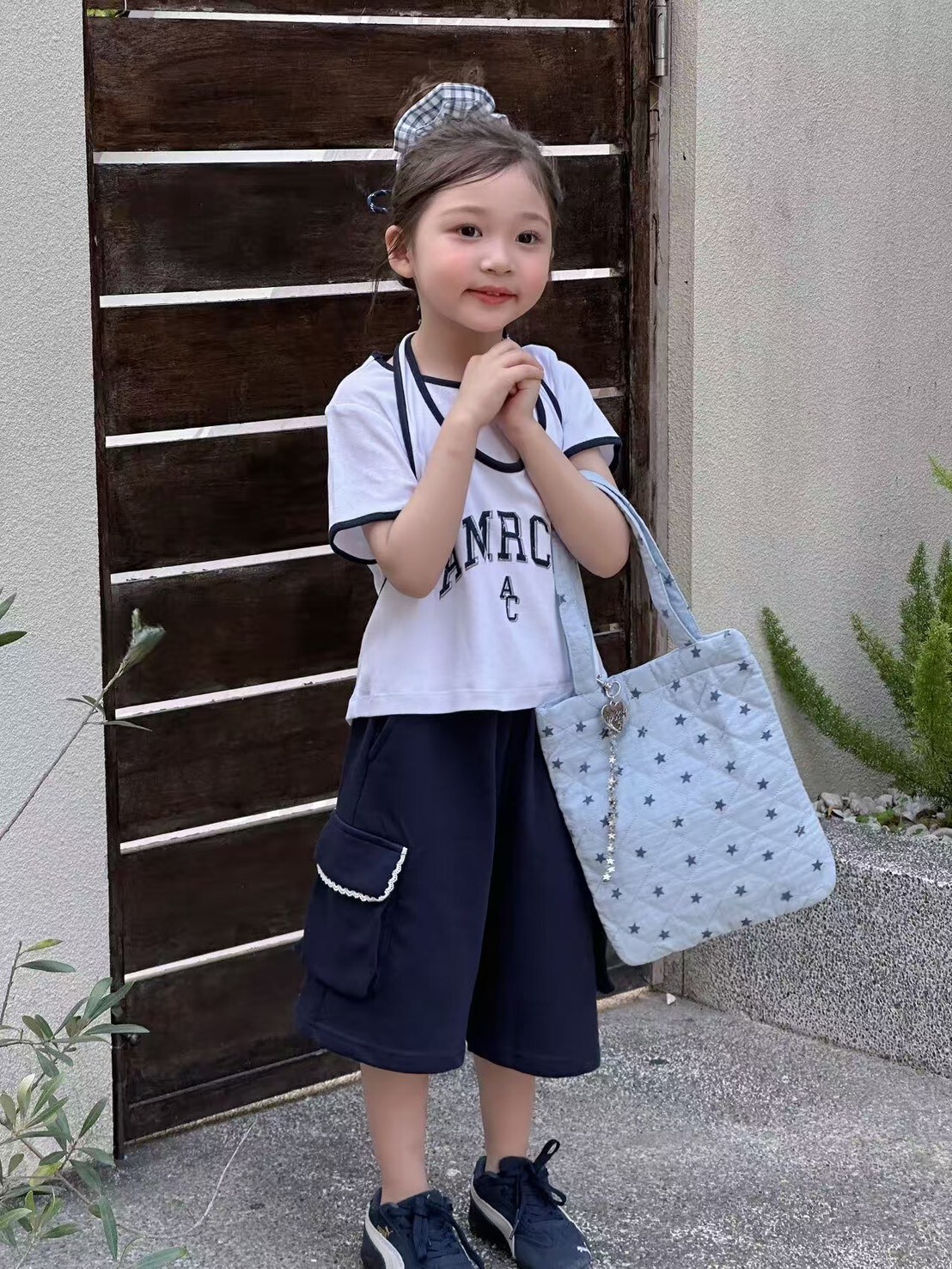 學院感丈青藍中長褲