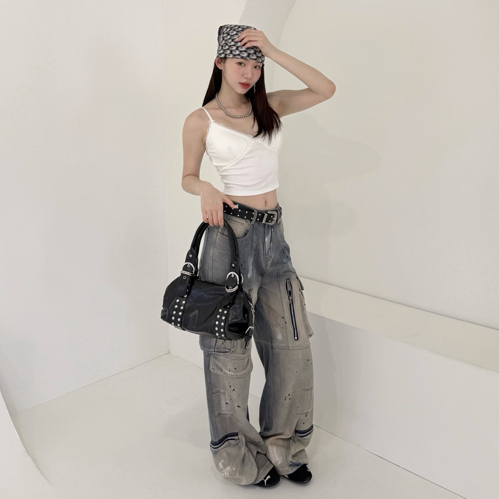 個性贏家⛓️雙排鉚釘軟漆皮單肩包(3色)