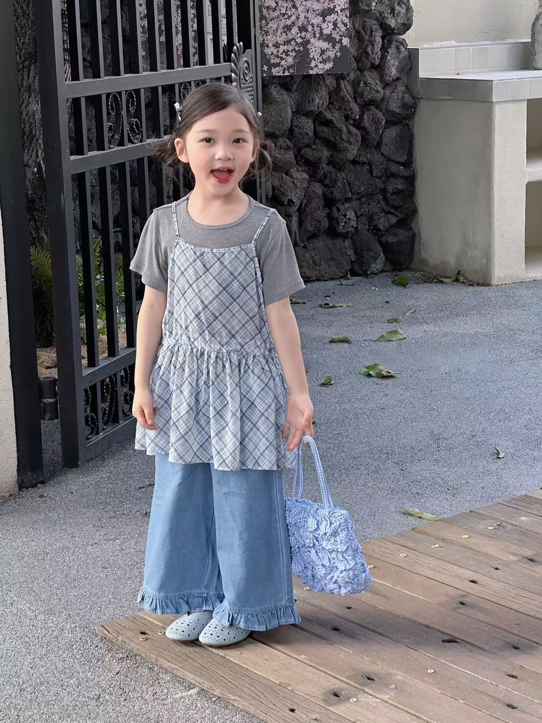 小清新荷葉邊牛仔寬褲