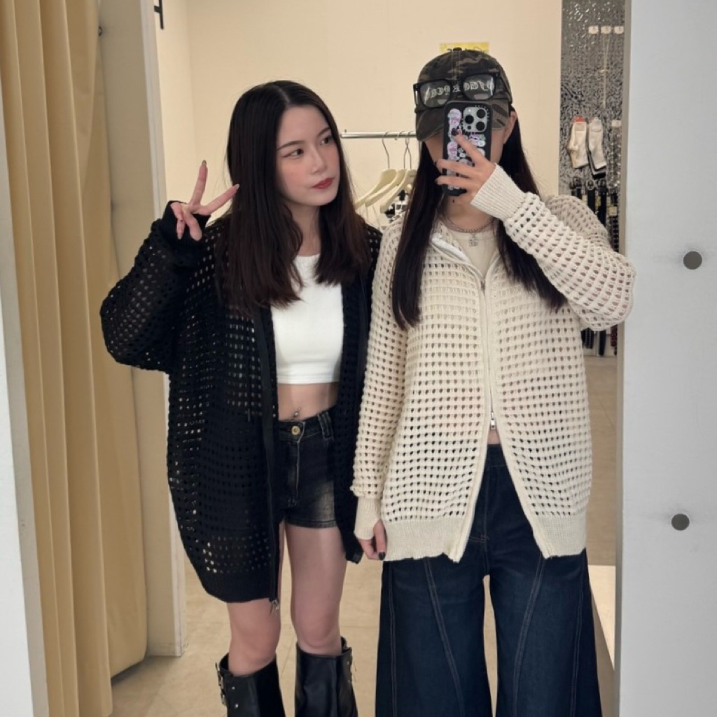 秋裝正合適😋雙拉鍊簍空洞洞連帽外套(2色)