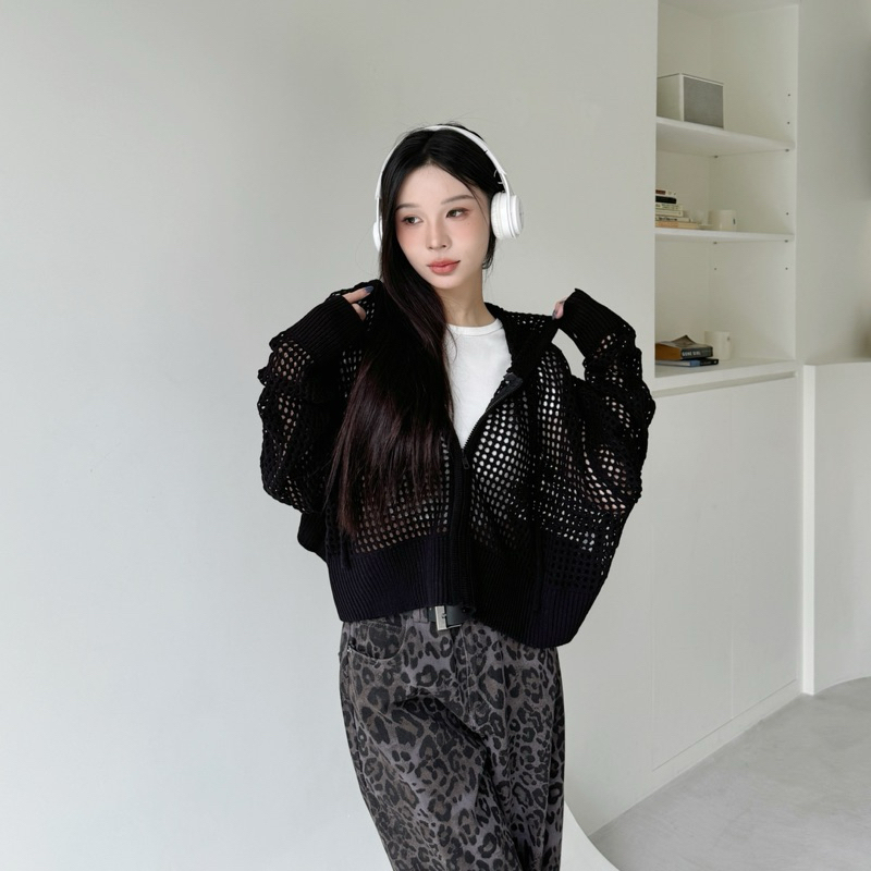 時髦酷帥風🖤連帽洞洞針織短版外套(3色)有拇指孔!!