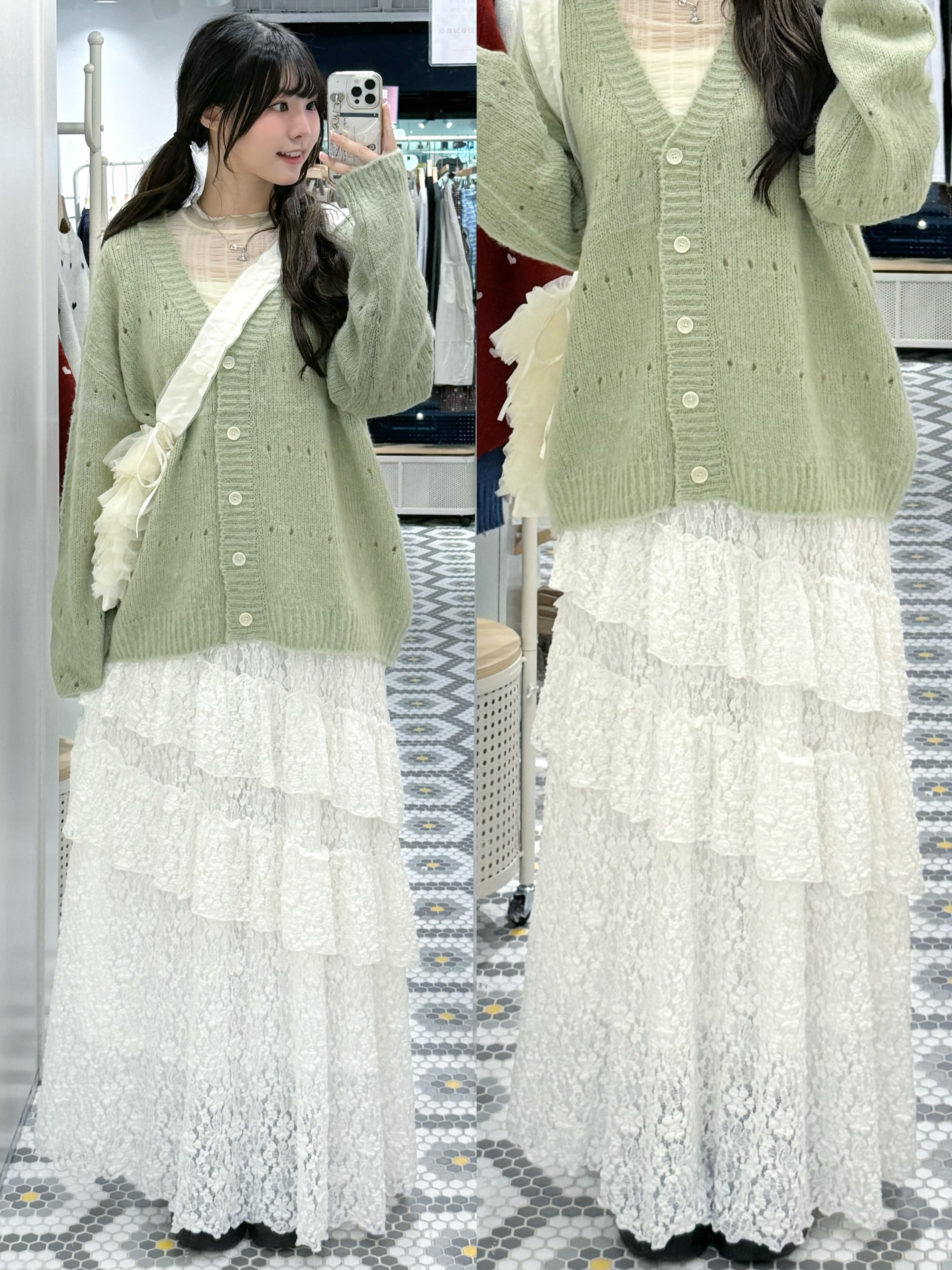 EA1225｜超軟熟皺皺斜ruffle邊長裙ʕ⑅ᵕ༚ᵕʔฅ