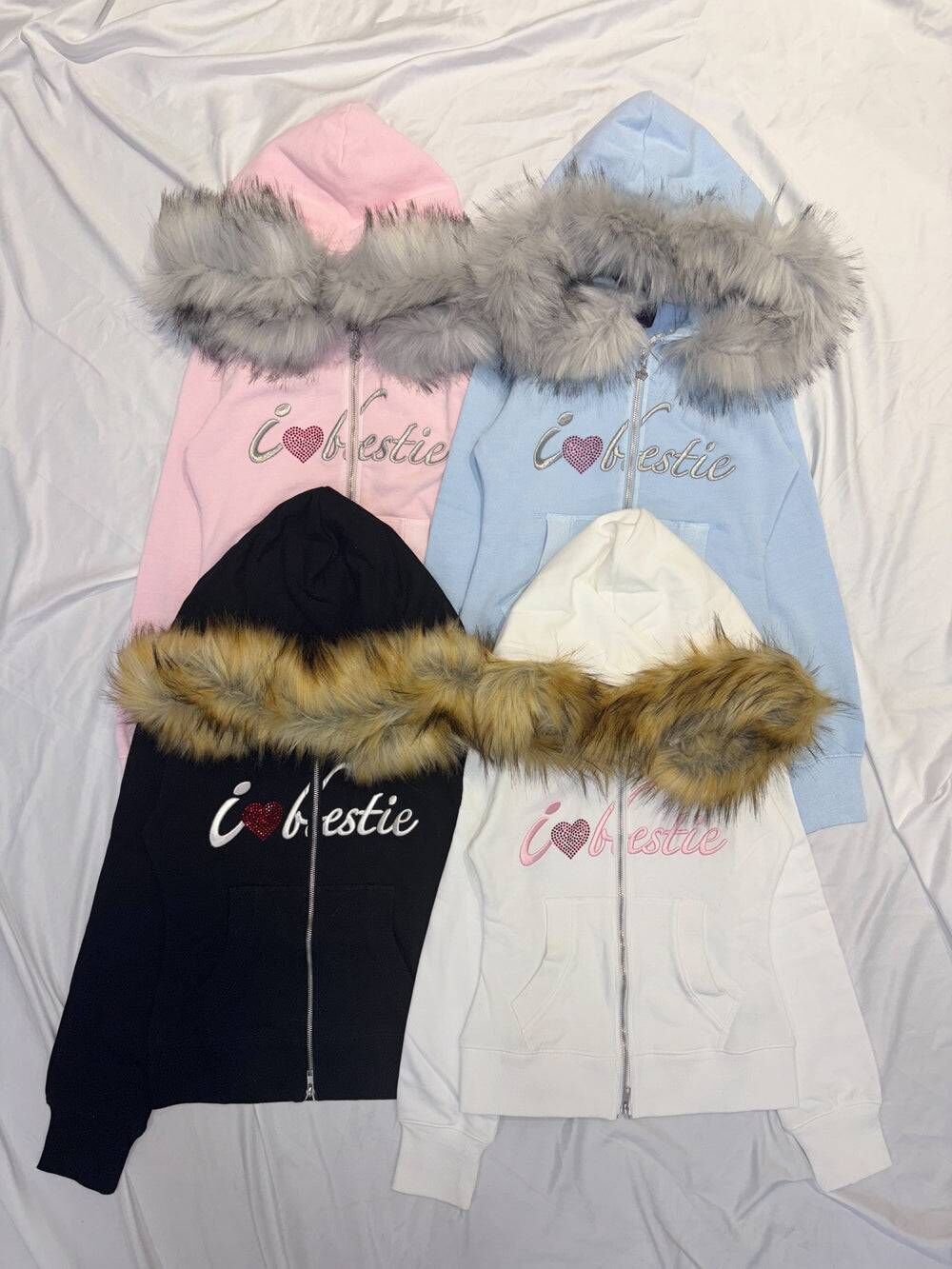 【9090 girl】0221 發售 I Love Bestie Fur Zip Hoodie