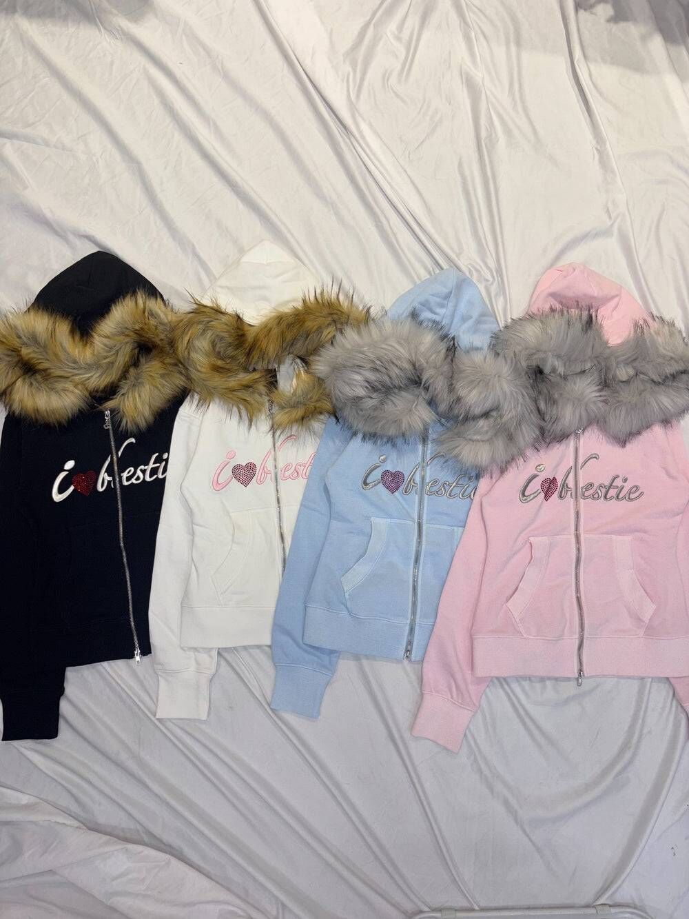 【9090 girl】0221 發售 I Love Bestie Fur Zip Hoodie