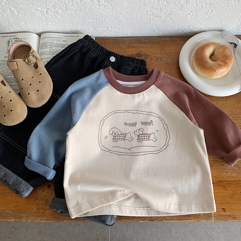 藍拼咖玩耍狗 長袖上衣