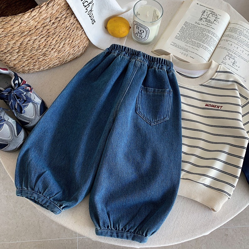 寶藍小布標 牛仔燈籠長褲