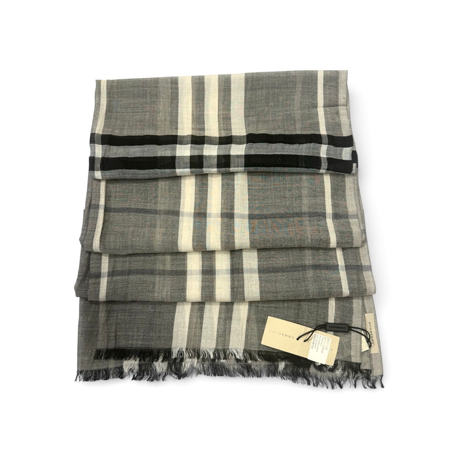 本月特價!!!全新BURBERRY SACRF 70x220cm 3743234 羊毛灰色格紋 #巴寶莉超薄圍巾,冷氣披肩 #BRAND NEW #香榭站正品