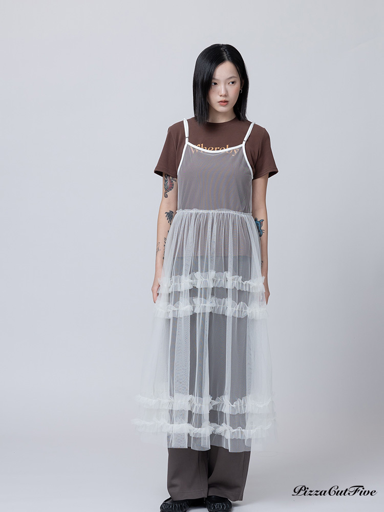 透膚蛋糕細肩長版背心 PizzaCutFive PCF262487036