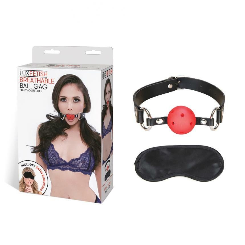 Lux Fetish 透氣口塞連眼罩 黑色/紅色