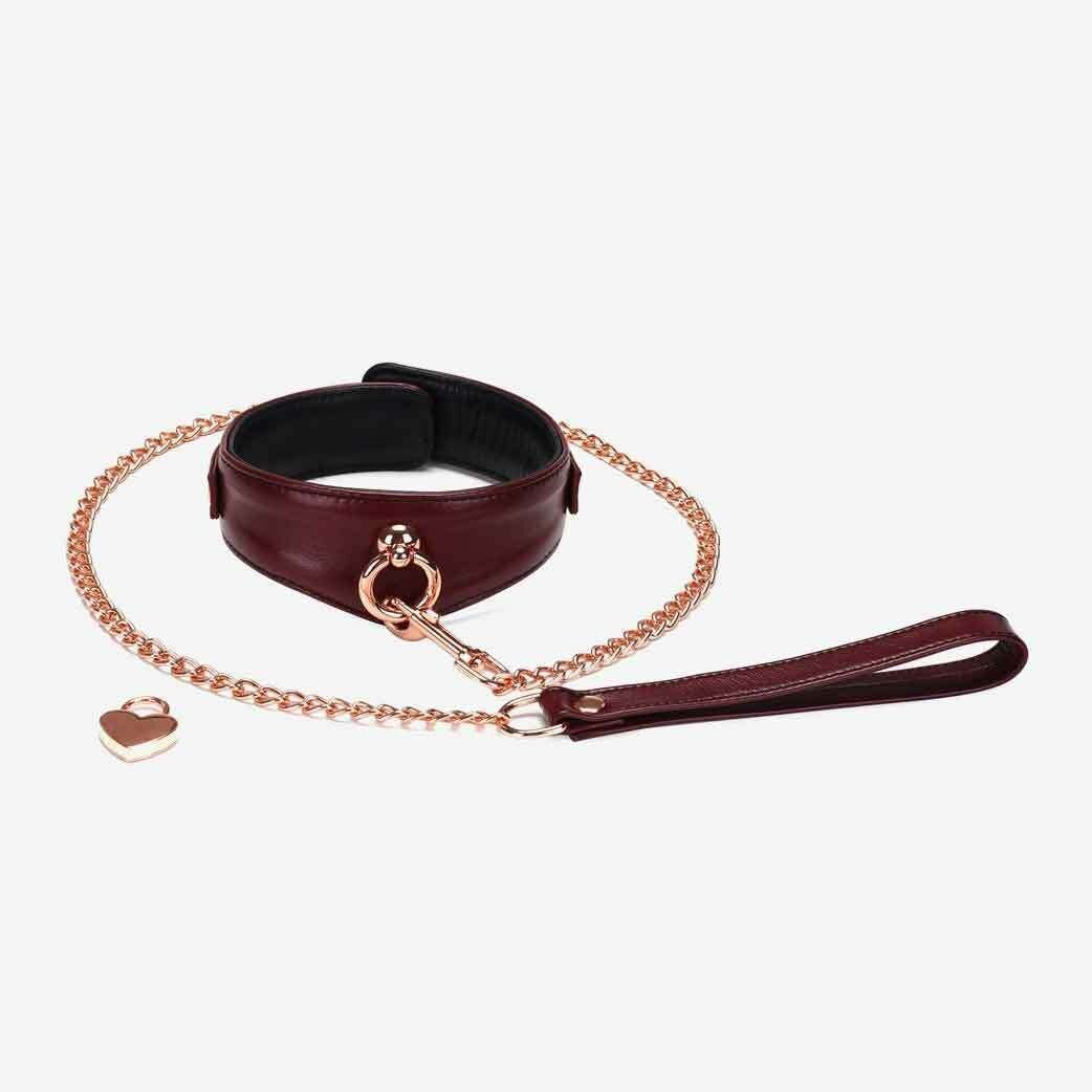 Liebe Seele Wine Red Deluxe 皮革頸圈連牽帶及鎖