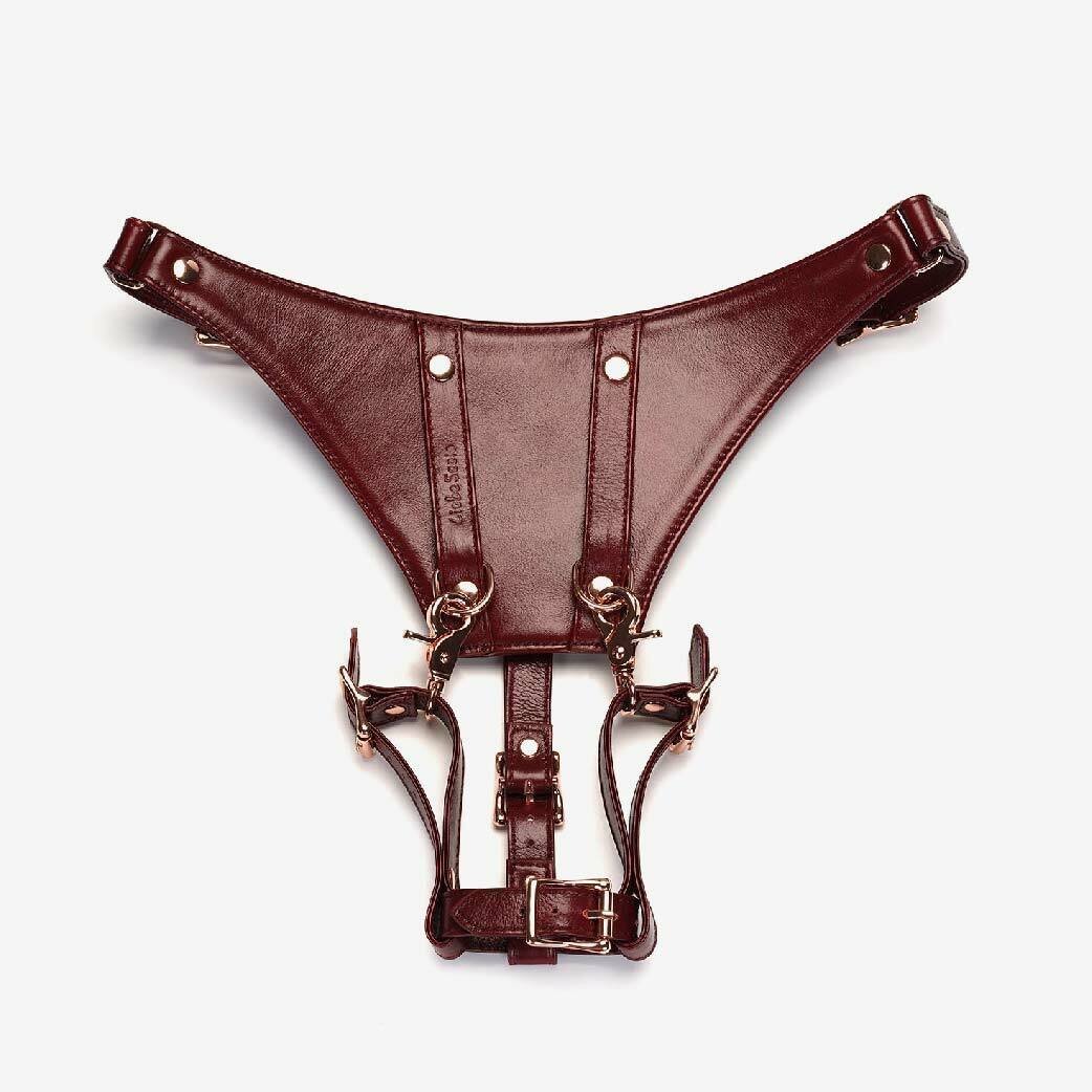 Liebe Seele Deluxe Cow Leather Strap on Forced 穿戴褲連貞操帶 酒紅色