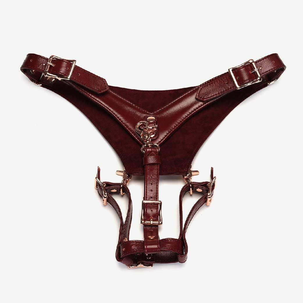 Liebe Seele Deluxe Cow Leather Strap on Forced 穿戴褲連貞操帶 酒紅色