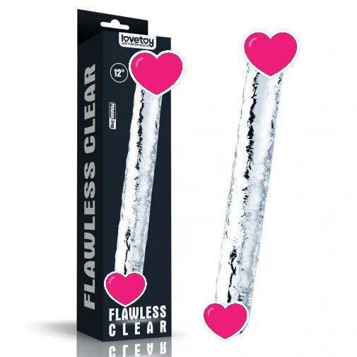 Lovetoy Flawless 雙頭假陽具 12" - 透明