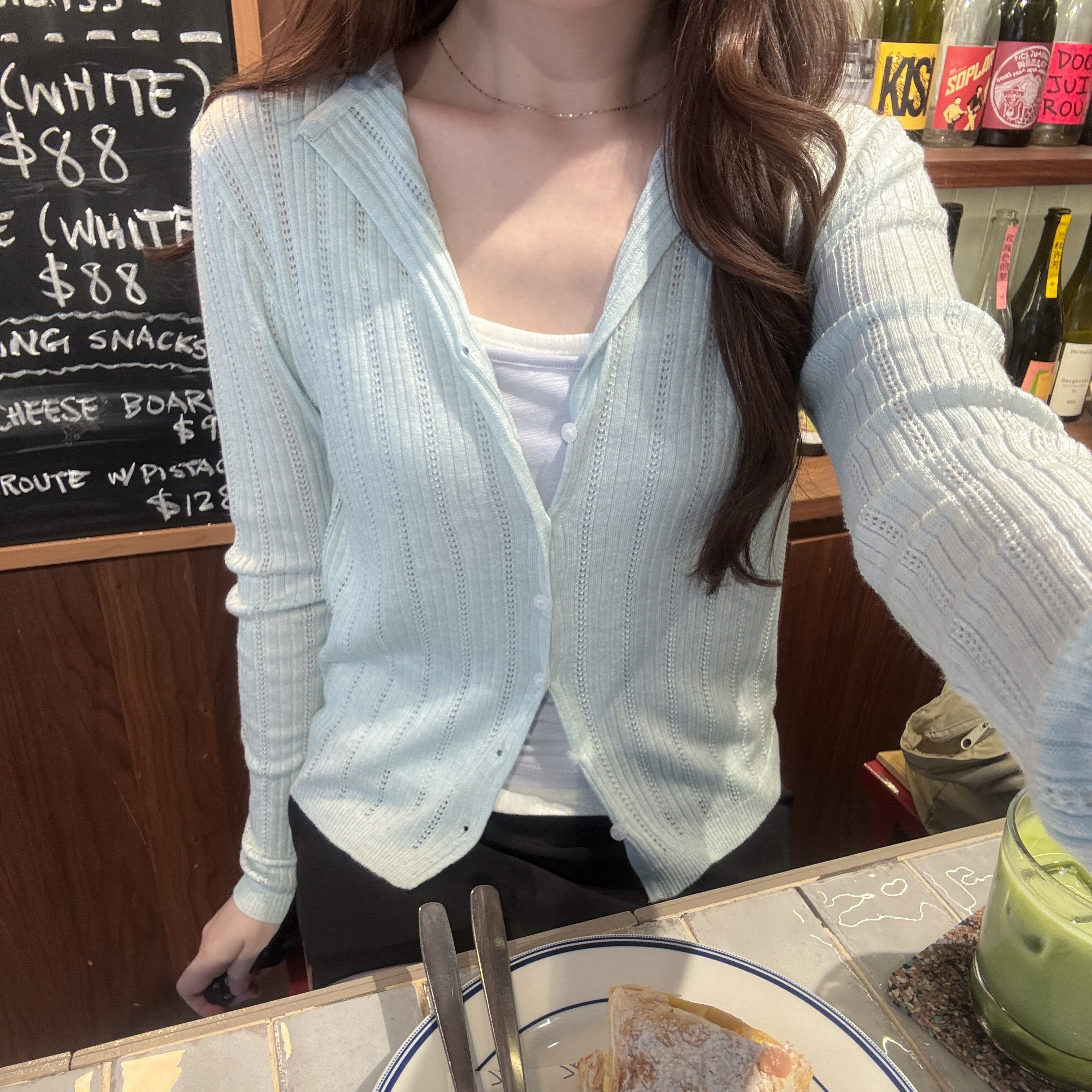 薄針織小勾花線料外套