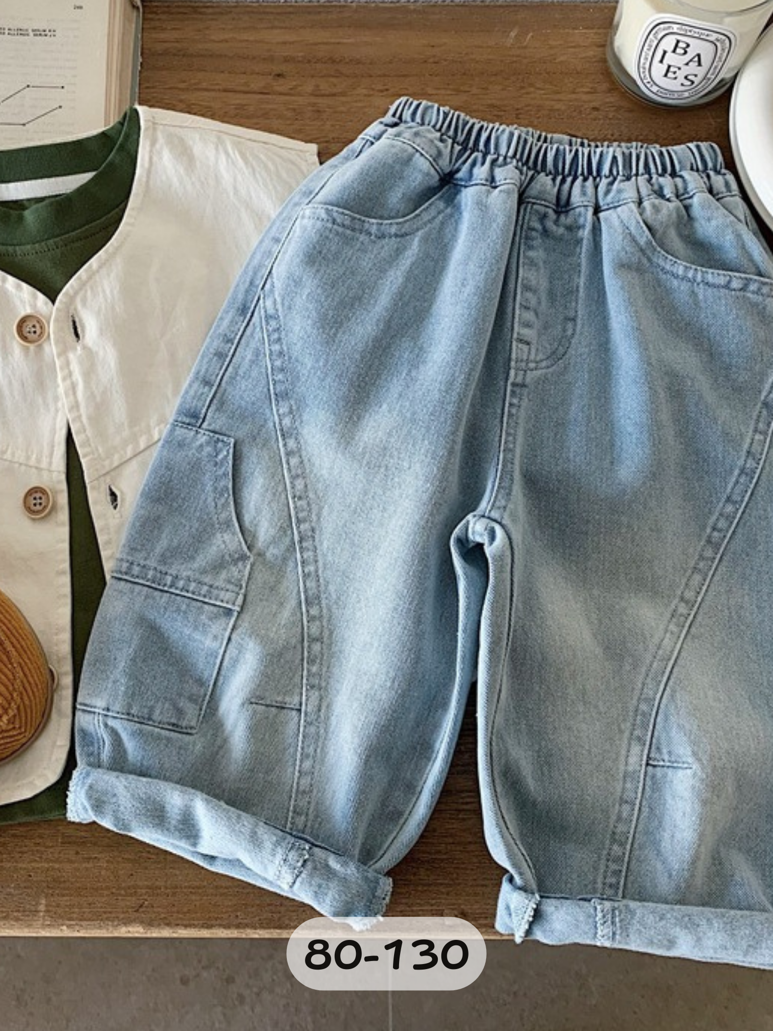 淺藍單工裝 牛仔長褲