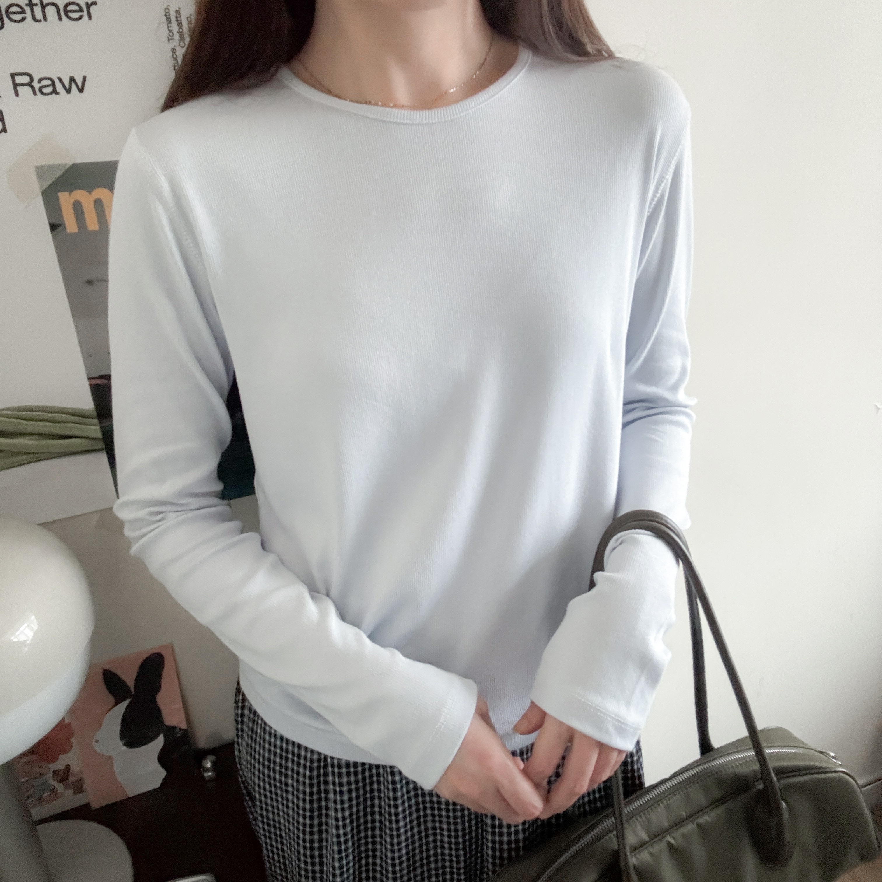 Basic幼螺紋長袖棉tee