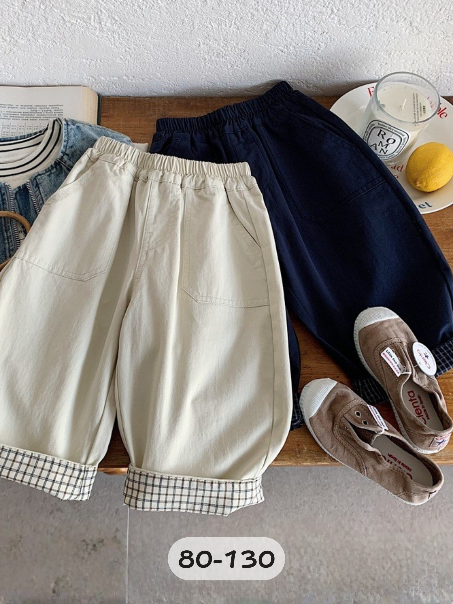 小格摺 寬鬆長褲