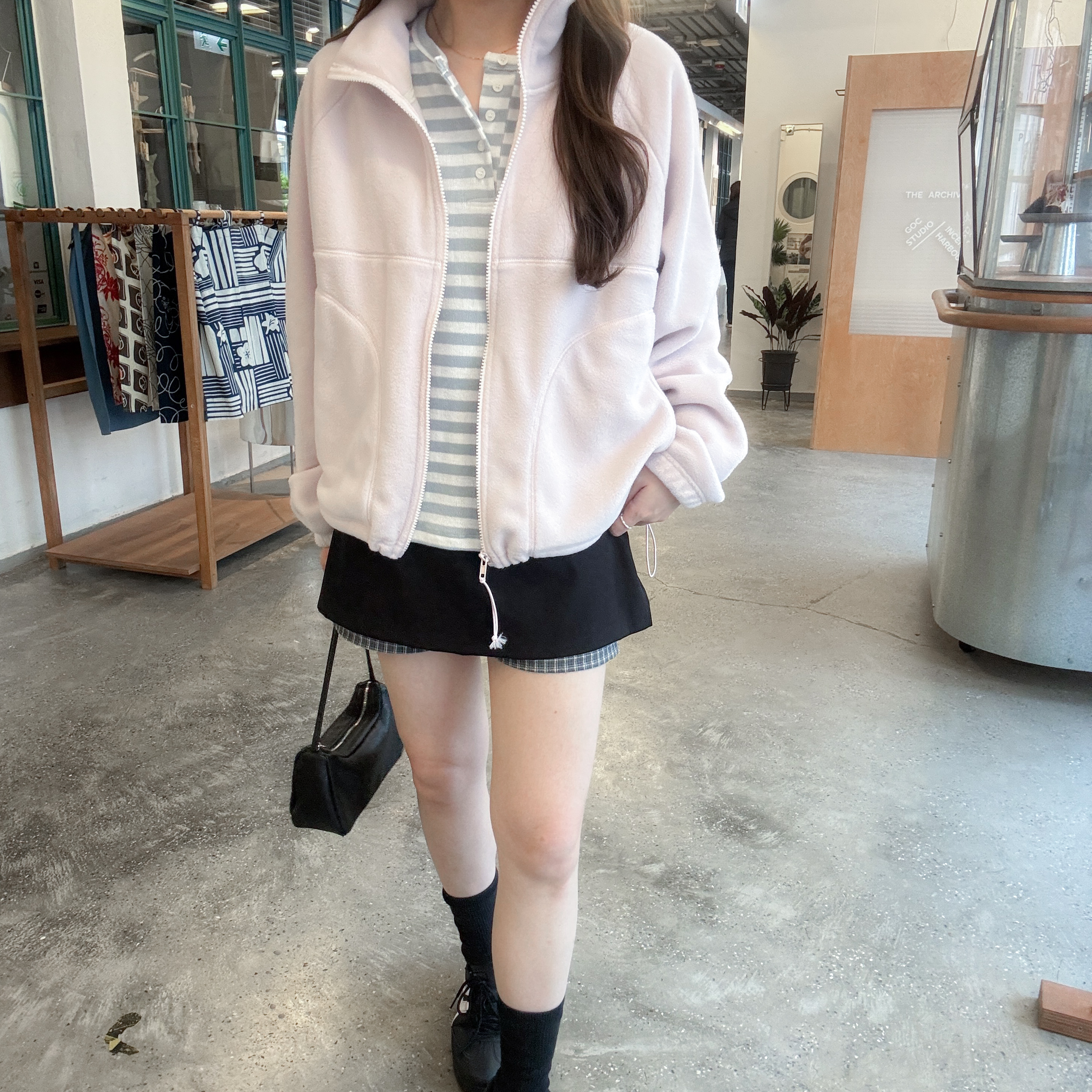 立領粒絨拉鍊外套