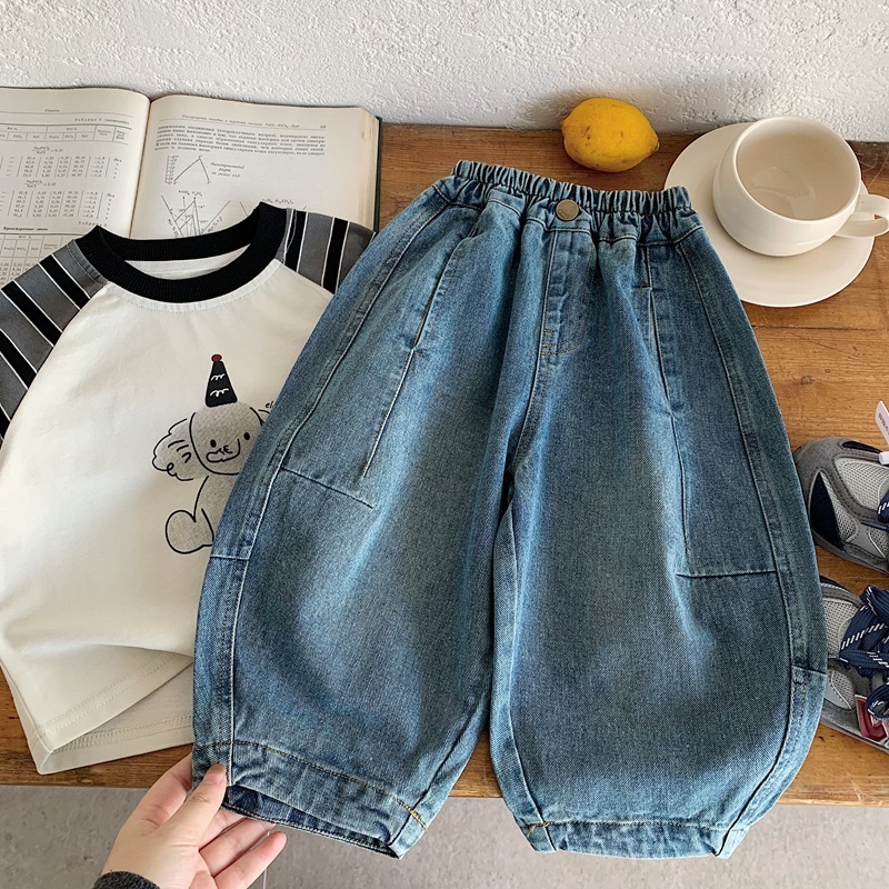 簡約弧線 牛仔長褲