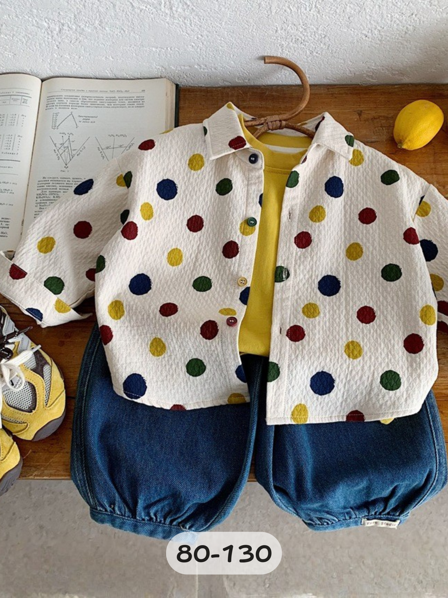 彩色波點 長袖上衣/襯衫