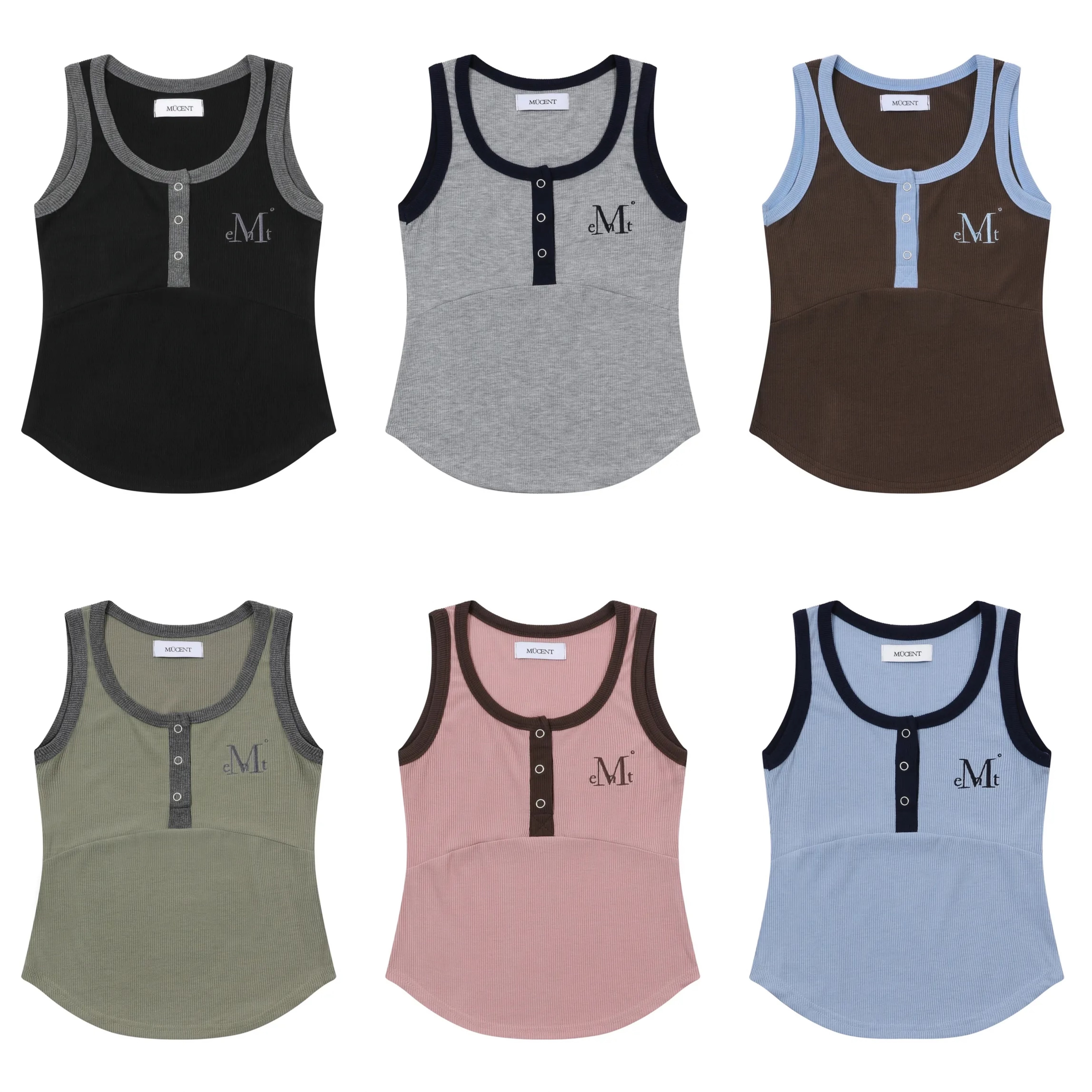 [ Mu cent ] Colorpop Color Block Button Crop Golji Nasi 刺繡無袖吊帶(6色)